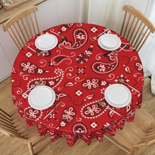 Paisley Bandana Print Tablecloth, Boho Vintage Western 60" (Round) Paisley-5