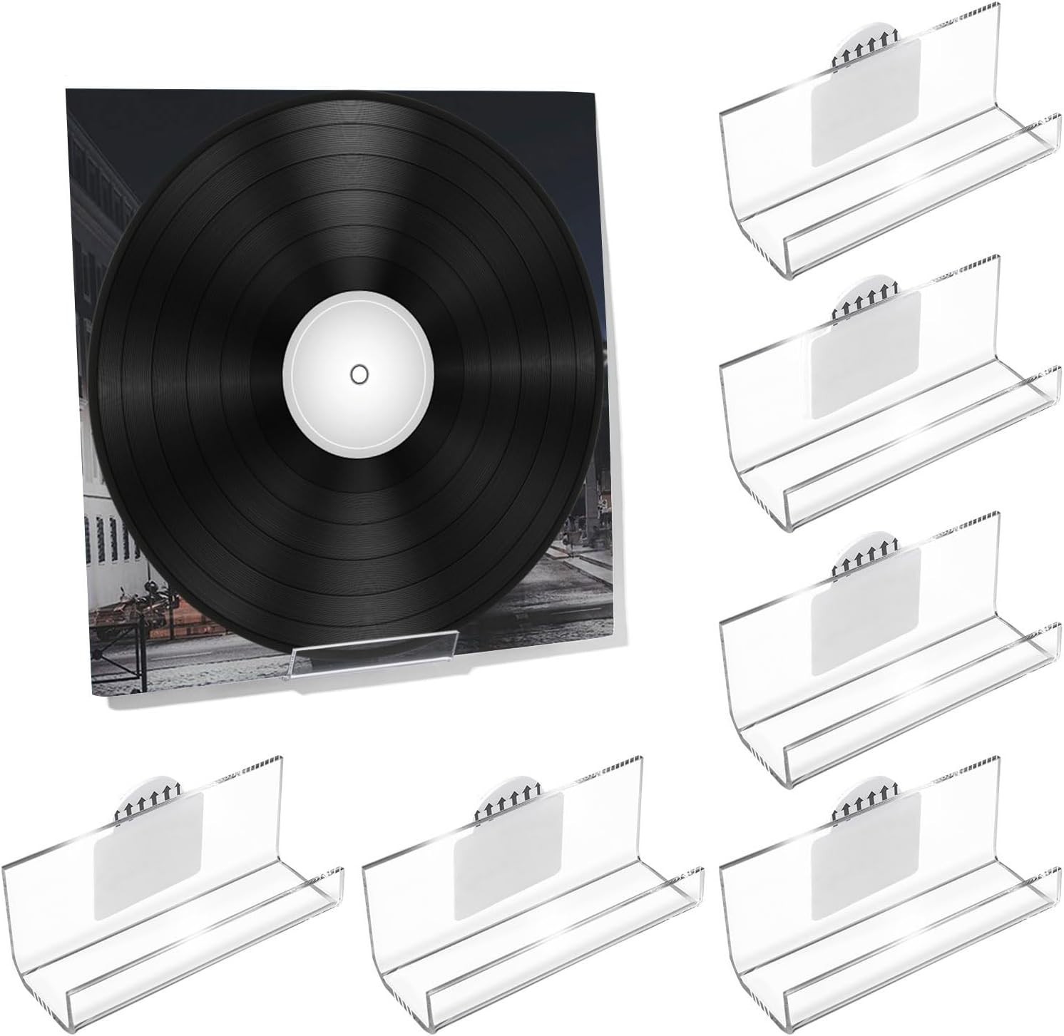 6 Pack Vinyl Record Holder Wall Mount No Drill, Self Adhesive Acrylic Record Sh