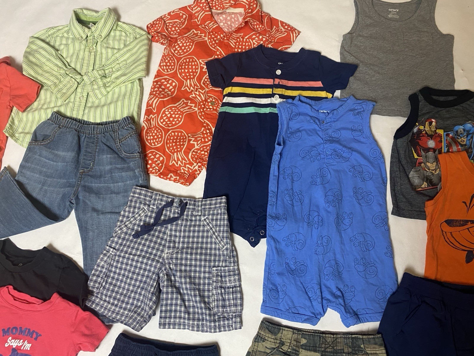 18-24M Baby Boys Clothes Bundle 20 Pcs Rompers Pants Shorts Tops Swim Great Cond