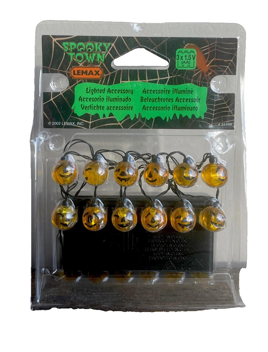 Lemax Mini 2002 LIGHTED PUMPKIN GARLAND #24759 Spooky Town Village Accessory NEW