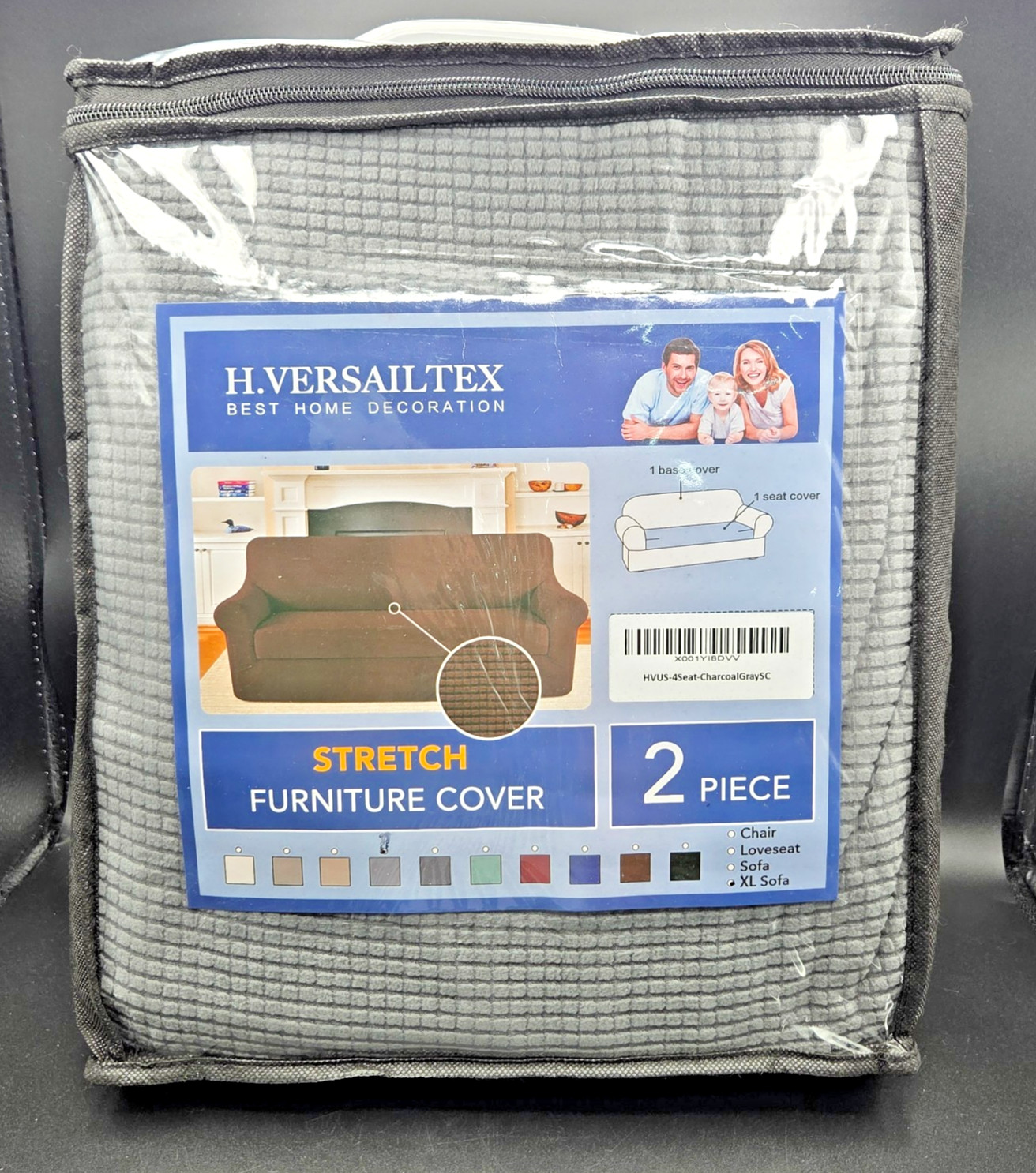 2 Piece Stretch Furniture XL Sofa Couch Cover with Cushion Cover Grey NEW