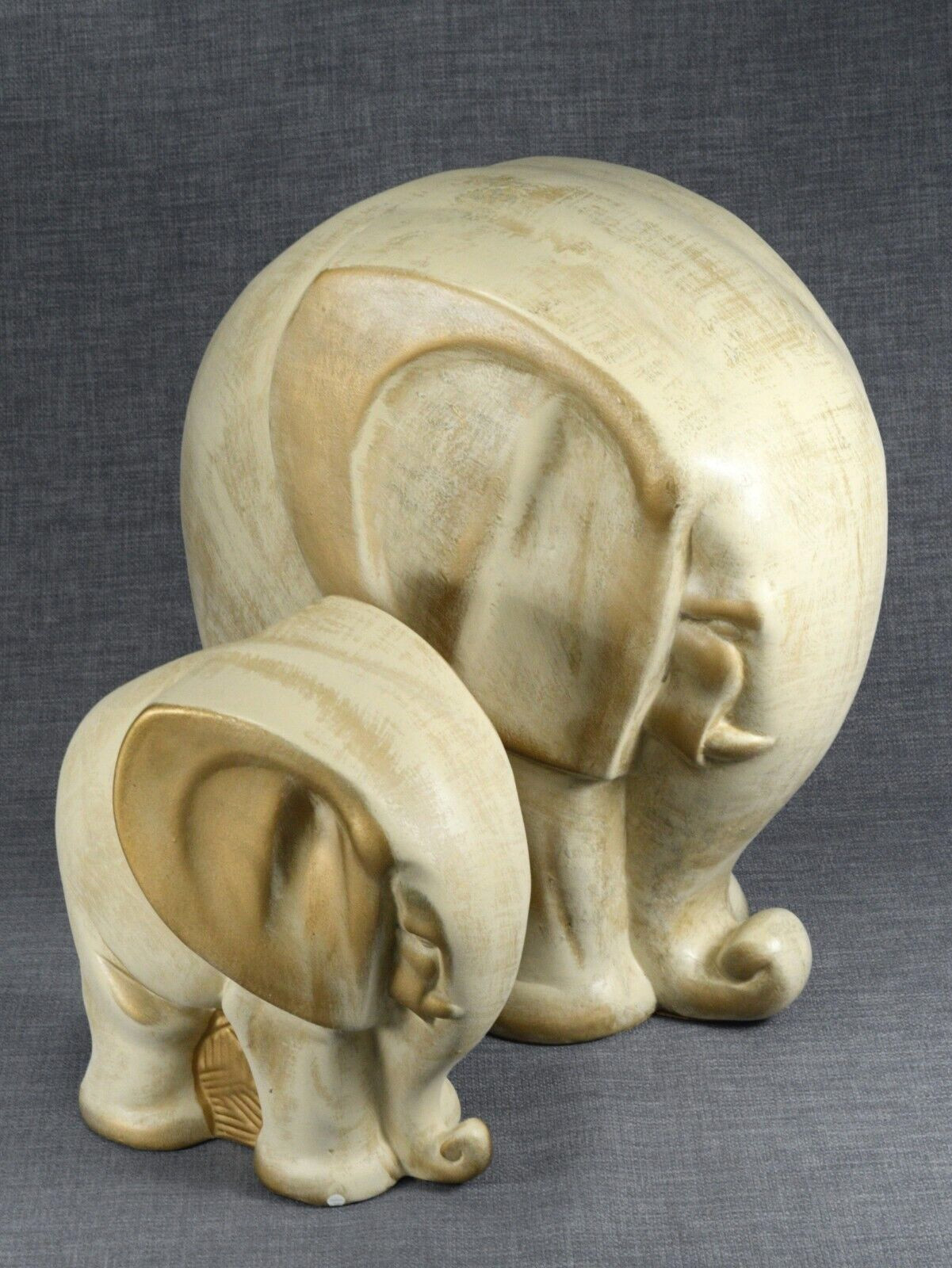 Vtg Vanguard Studios Elephant Stylized Modern Ceramic Sculptures 8" and 13” USA