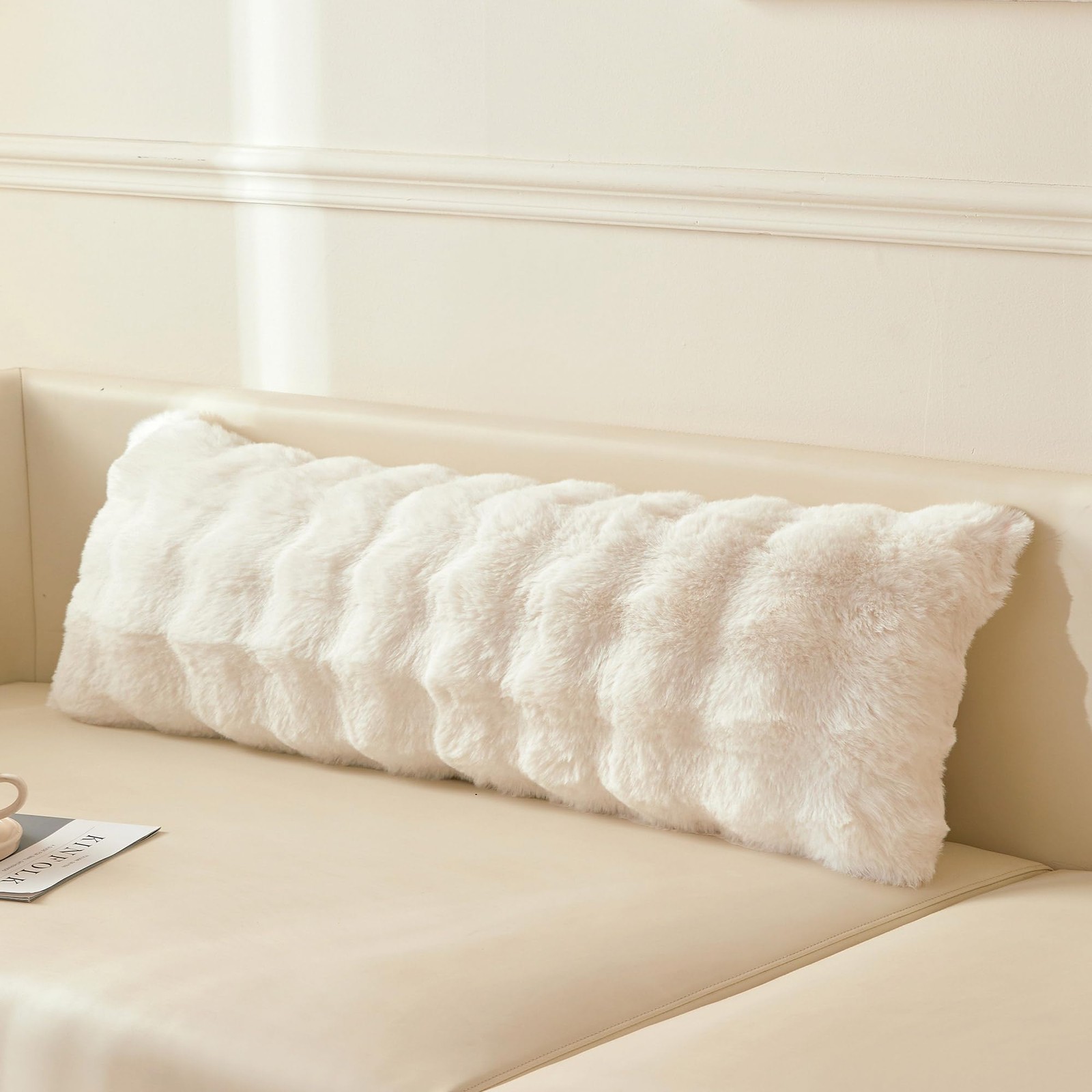 Fluffy Faux Rabbit Fur Long Lumbar Decorative Throw Pillow Cover, Plush Shagg...