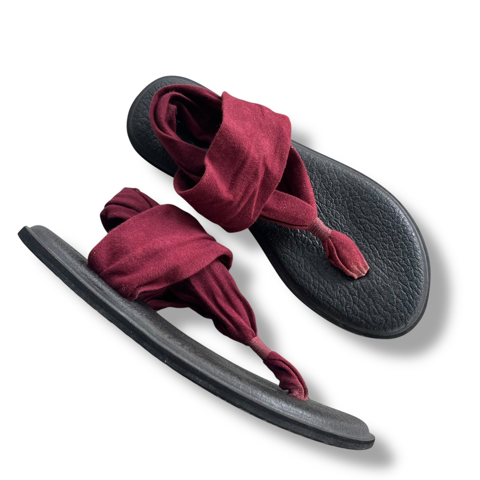 Sanuk Yoga Sling 2 Sandal Sz 9 Burgundy Red Thong Flip Flop Comfort Shoe SWS1001