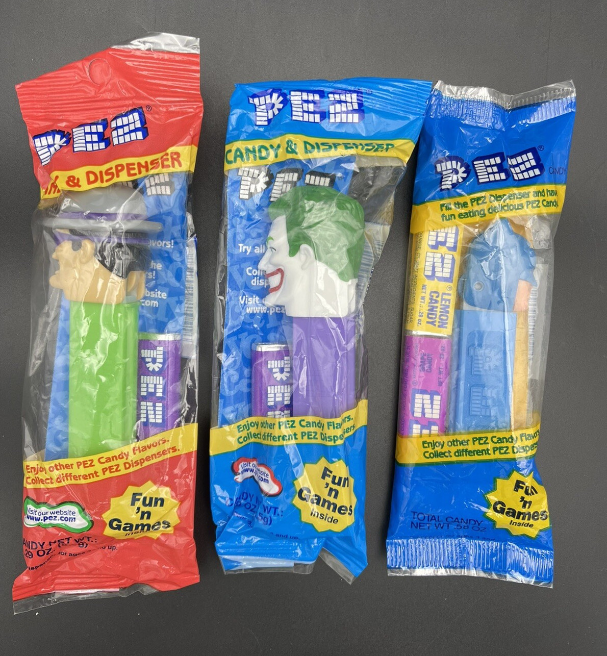 PEZ Dispenser DC COMICS Pack 3, Riddler, Joker, and Batman Blue 2003 RETIRED NEW