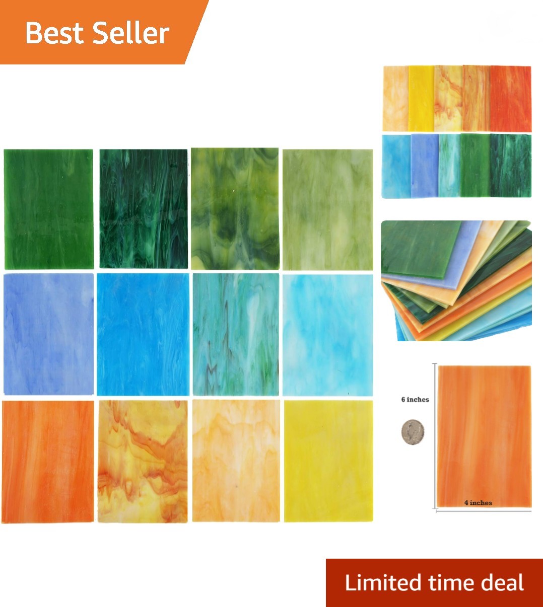 10 Sheets Variety Stained Glass Sheets Pack, 4 x 6 inch Large Cathedral Glass...