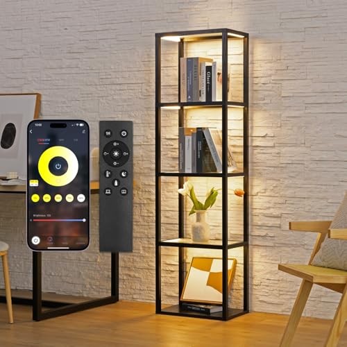 Glass Display Shelf with Remote/APP Control, Curio Cabinet for Black