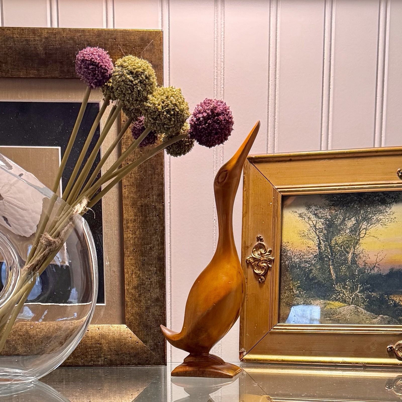 Vintage Handcarved Wooden Duck Goose Long Neck