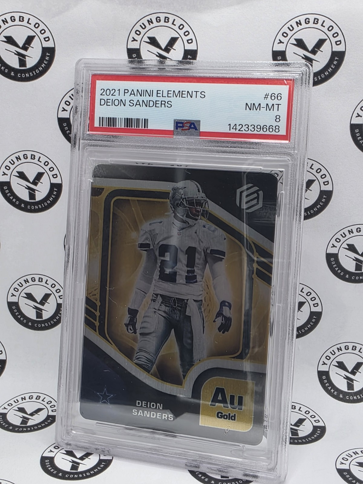 2021 Panini Elements Gold 076/250 Deion Sanders #66 HOF -- PSA 8