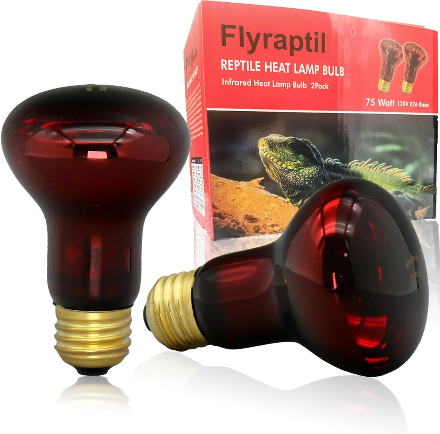 Reptile Heat Lamp Bulb 75 Watt, Infrared Red Heat Light Bulb Basking Spot Lamp f