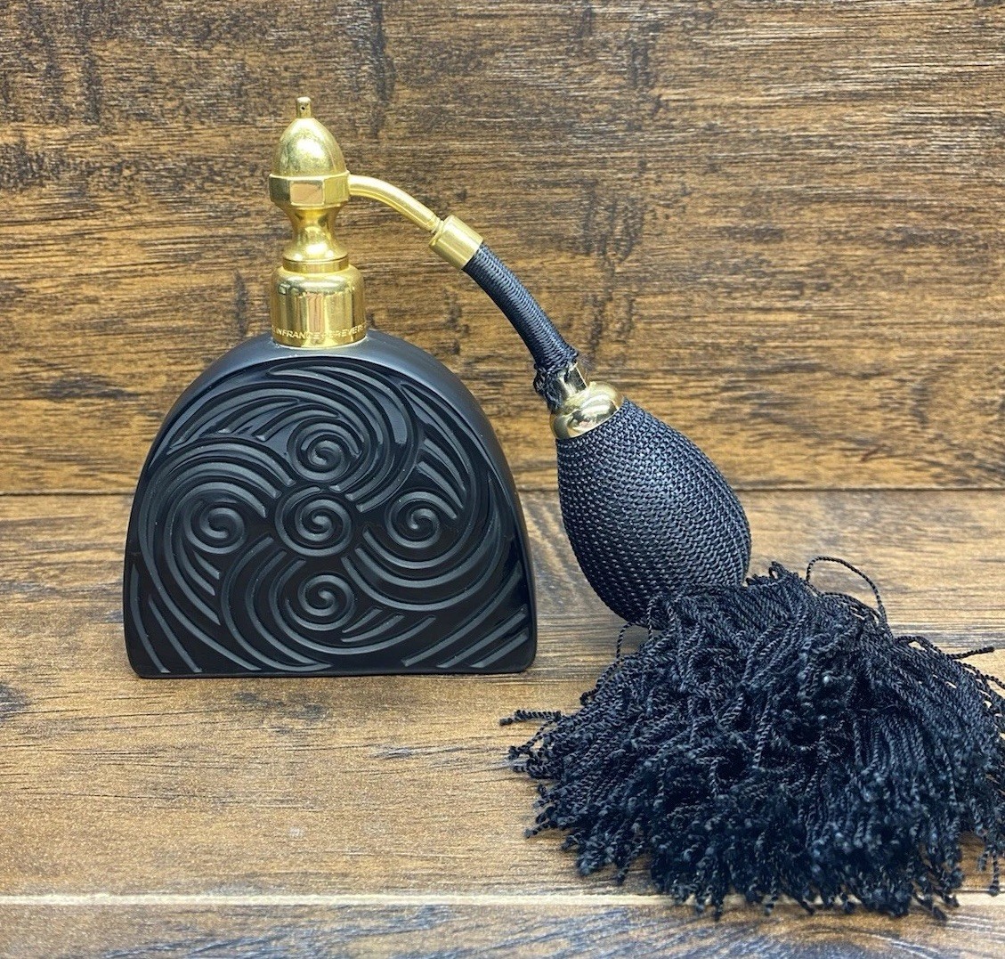 Vintage Marcel Franck Paris Black Glass Perfume Atomizer Art Deco Swirl Working