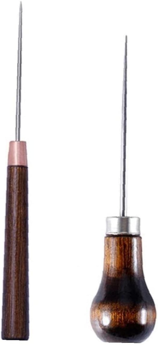 2Pcs Awl Scratch Awl Wooden Handle Pin Stamping Tool for Leather Craft Cloth Des