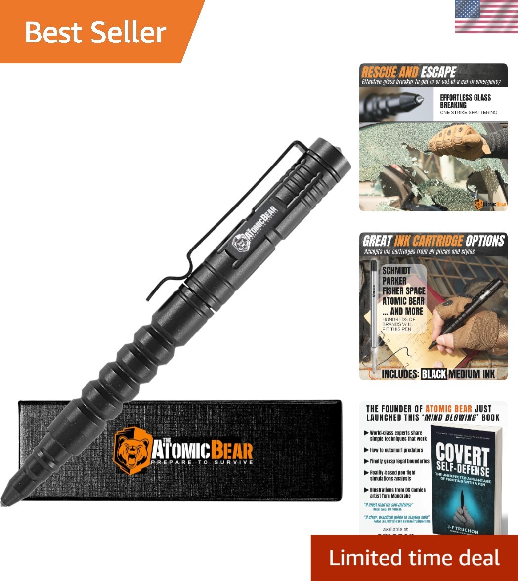 Durable Black Tactical Pen with Glass Breaker - Ideal for Everyday Carry