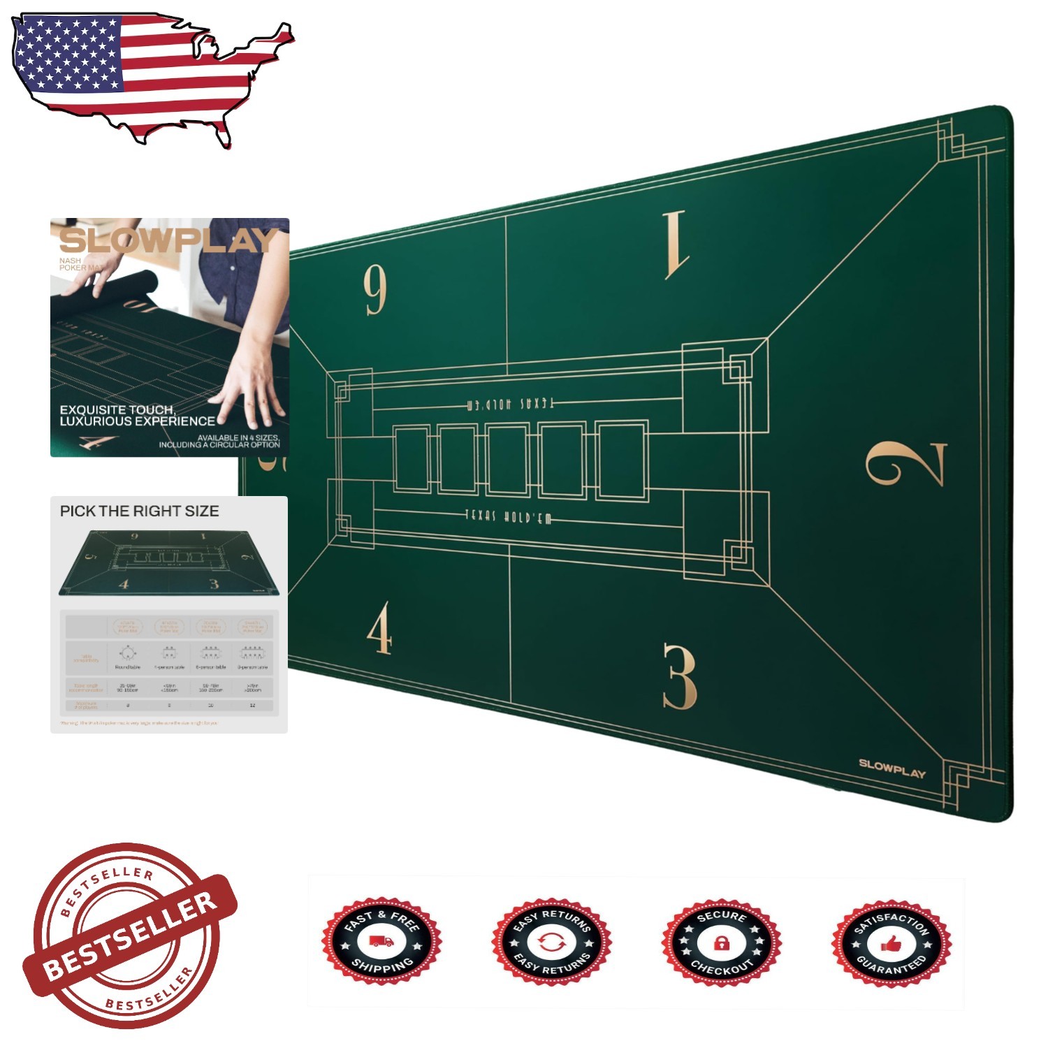 Poker Table Top 47x27" Portable Texas Hold'em Art Deco Polyester Design