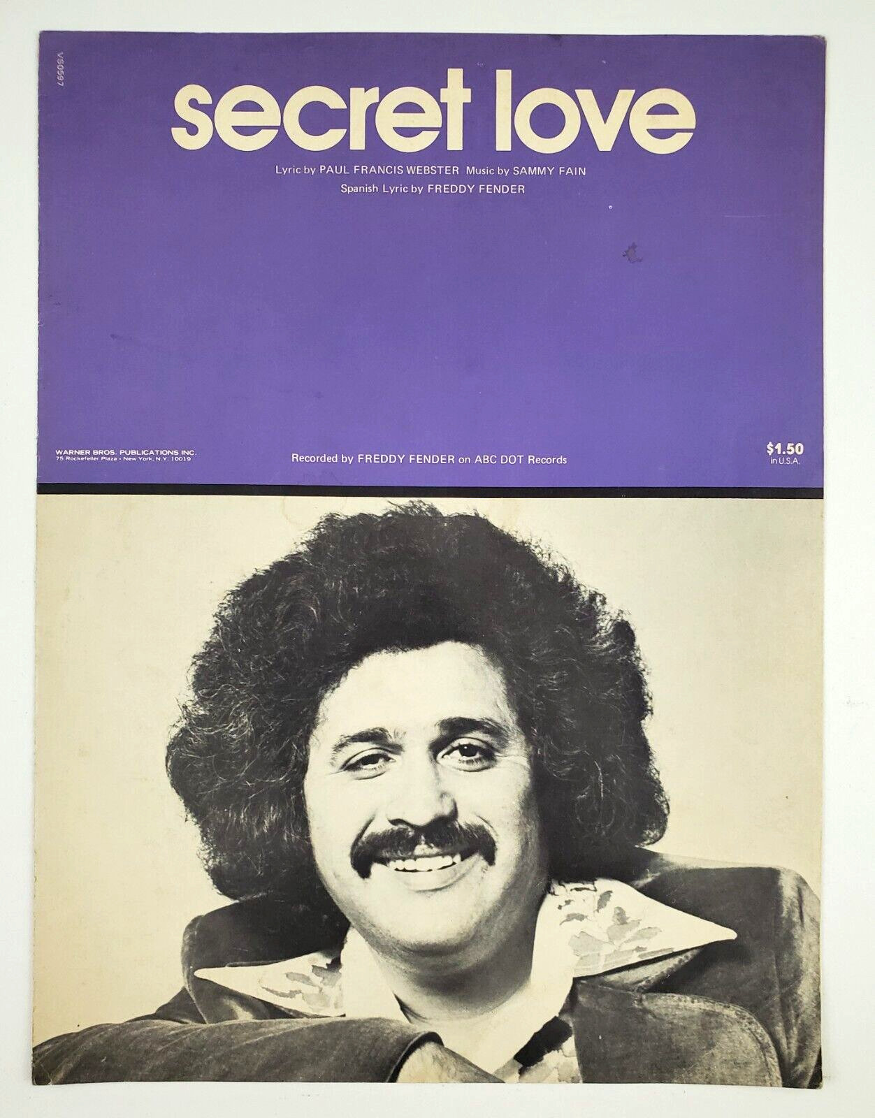 1975 Secret Love Freddy Fender Vintage Sheet Music Spanish English Piano Guitar