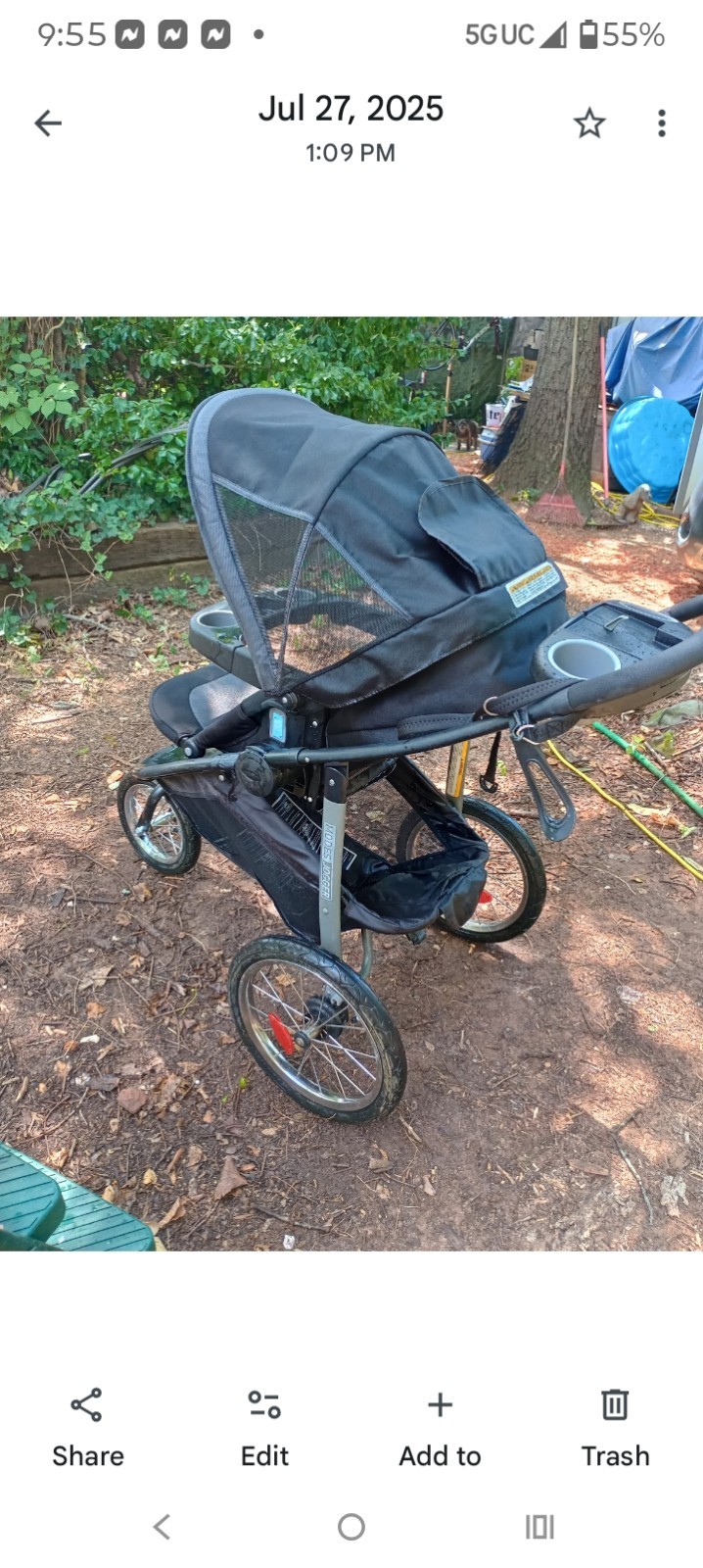 Baby Trend Expedition Jogger Stroller 3-Wheel Black Gray Canopy Cup Holder