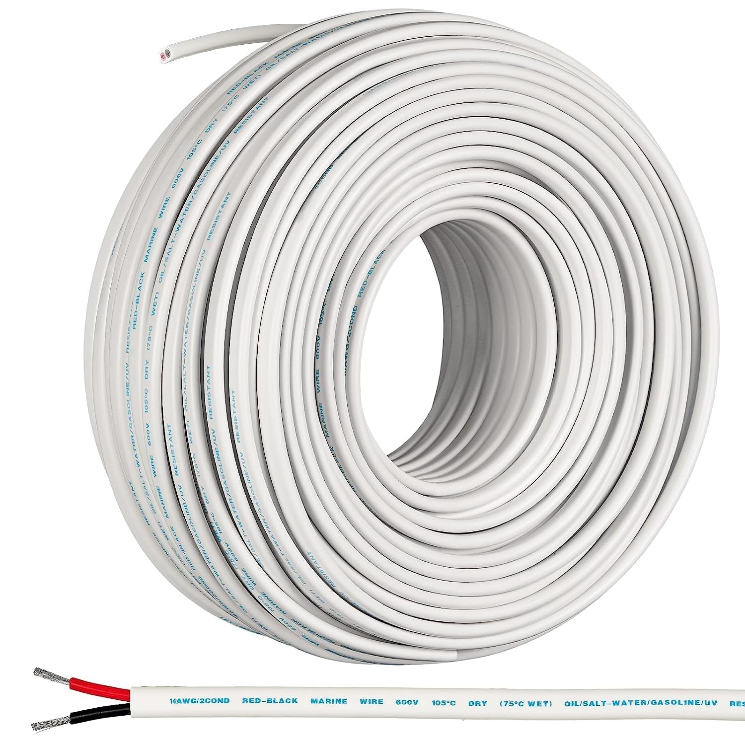 GS Power 100 Ft Duplex Marine Wire, 18 Gauge 18 AWG-100 ft, Red 