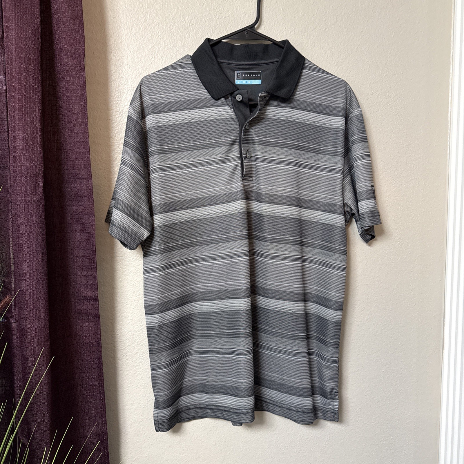 MS1 PGA Tour men’s Short Sleeve Grey Golf Shirt Size Medium