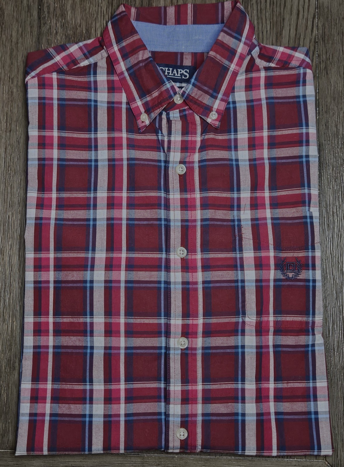 Mens Chaps Easy Care Long Sleeve Plaid Button Up  Shirt Size Medium MD M