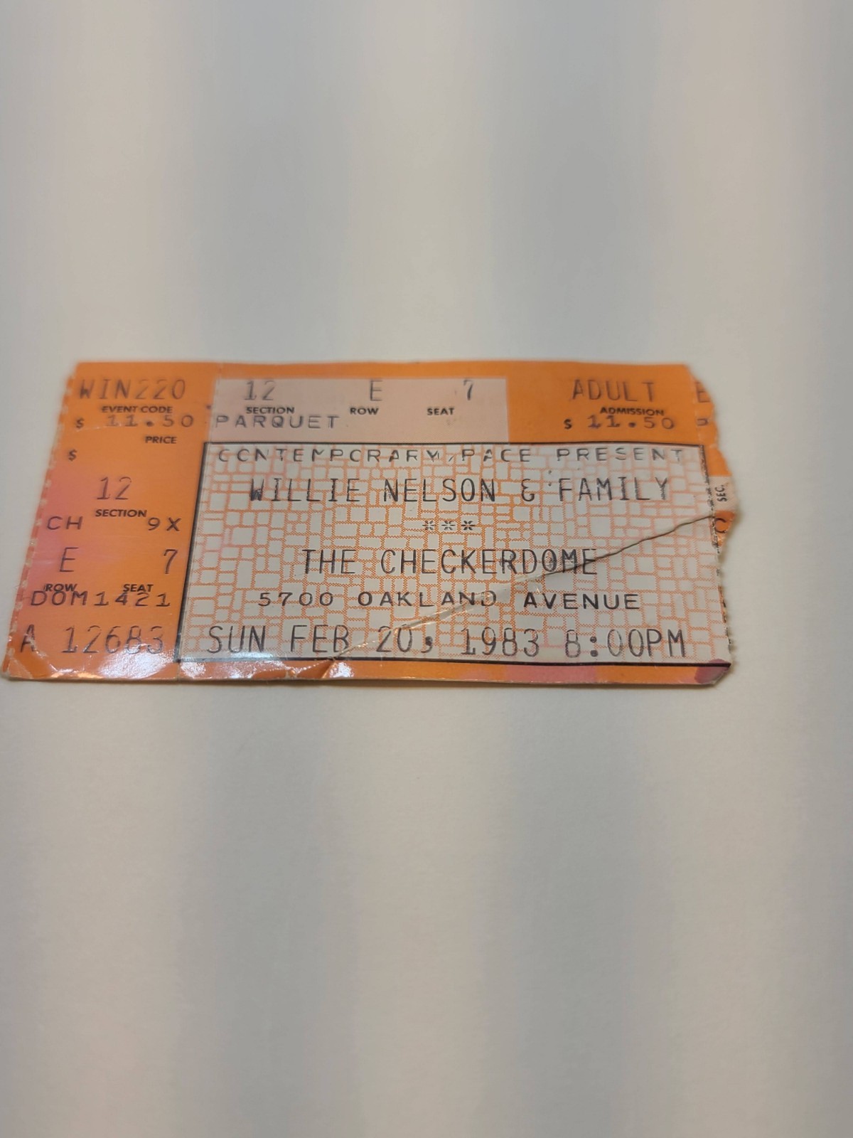 Willie Nelson and Family Checkerdome St. Louis, MO February 20, 1983 Ticket Stub