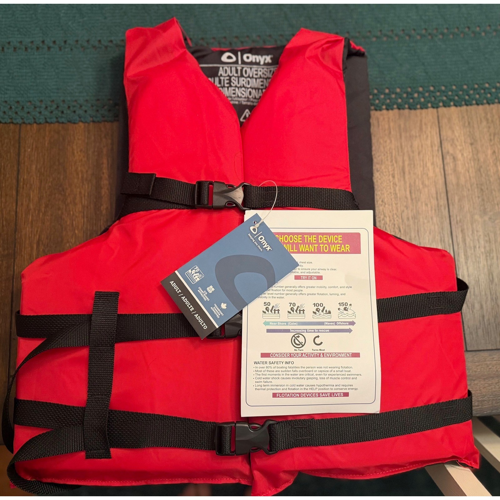 Onyx Adult Oversize Life Jacket Red USCG Approved Flotation Vest 103000-100-005