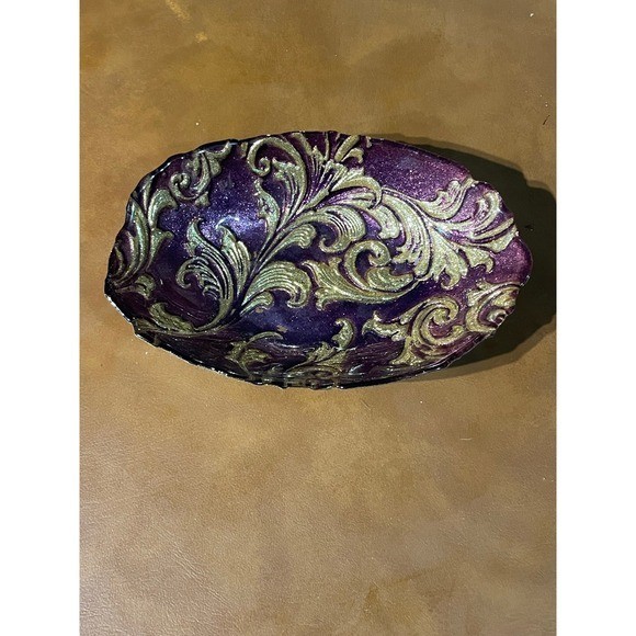 Ornate Purple Gold Swirl Decorative Trinket Dish Candy Bowl boho colorful retro