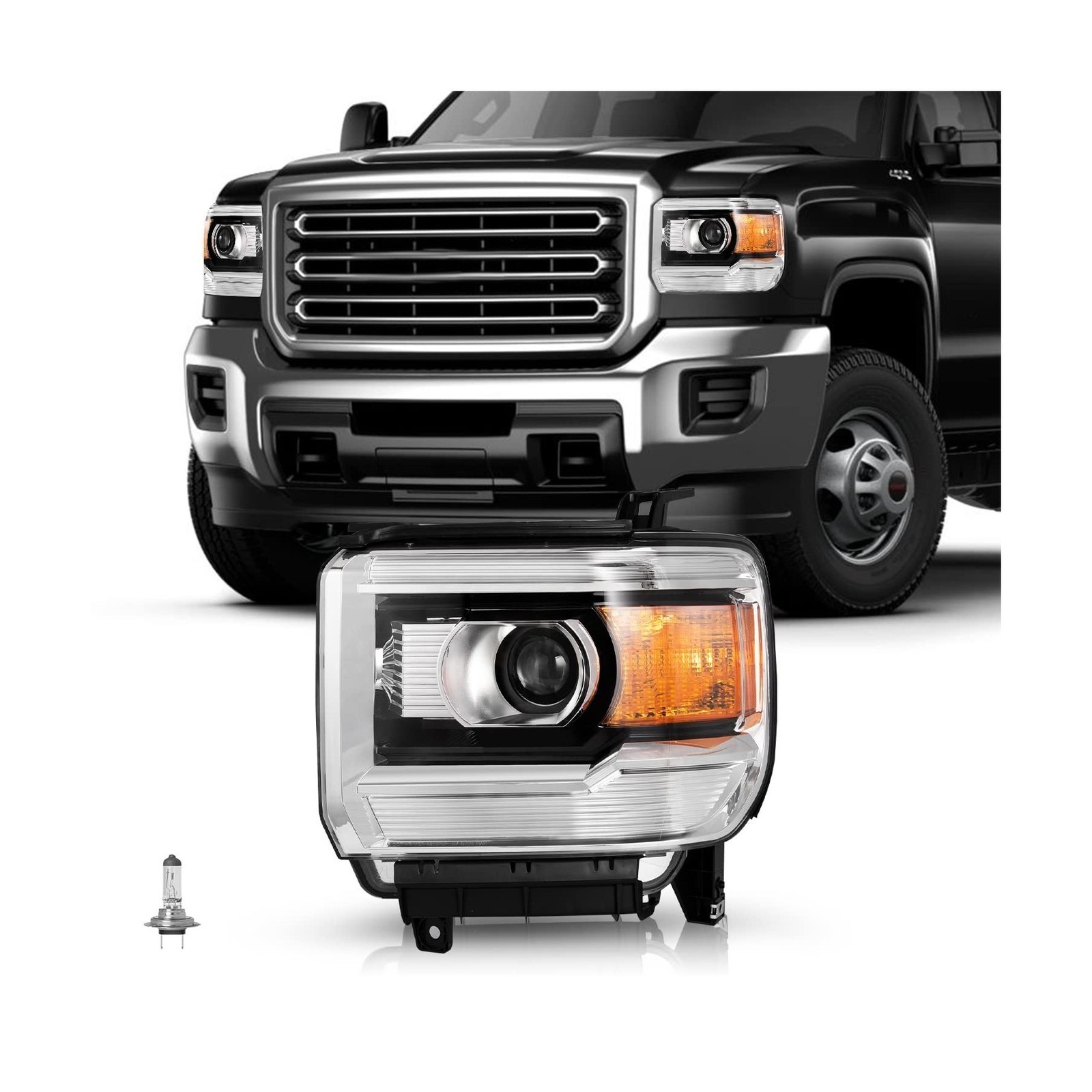 Headlight Assembly Fits For 2014-2018 GMC Sierra 1500 Non LED DRL Model Base/...