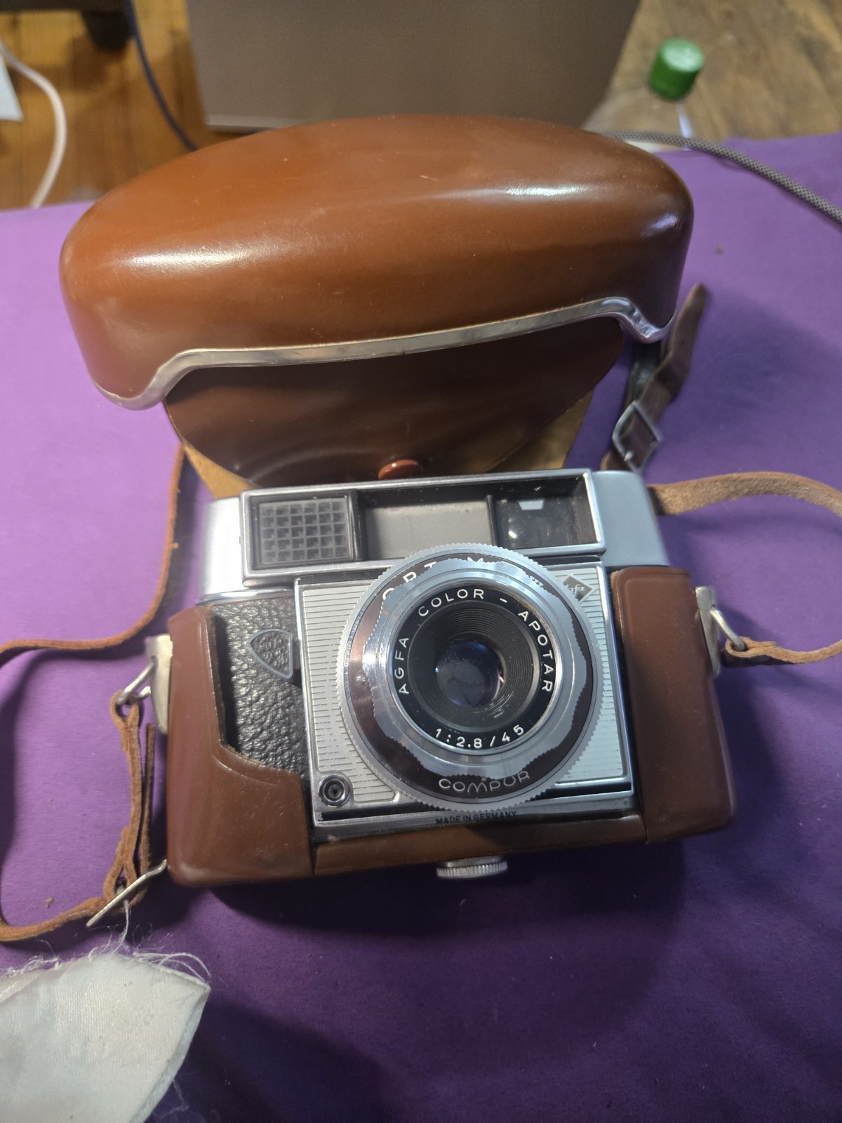 Agfa Color-Apotar 1:2.8/45 Compur 35mm Camera Black Silver with Brown Case Lens