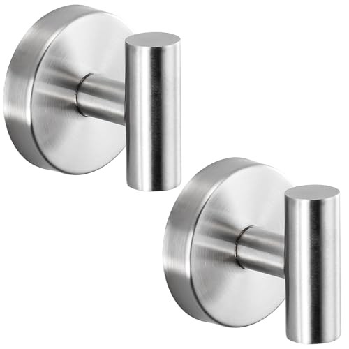 Suction Cup Hooks for Shower - Bathroom Reusable Hooks for 2 Brushed Nickel