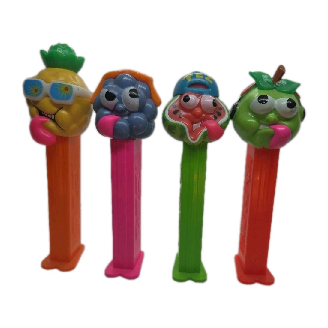 Lot of 4 PEZ Fruit Sourz Dispensers Pineapple Grape Watermelon Apple Vintage
