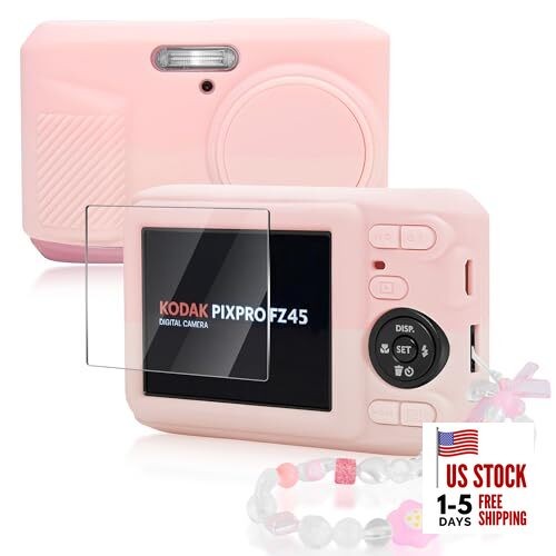  Camera Case for KODAK PIXPRO FZ45 with Cute Camera Charm Wrist Two-tone Pink