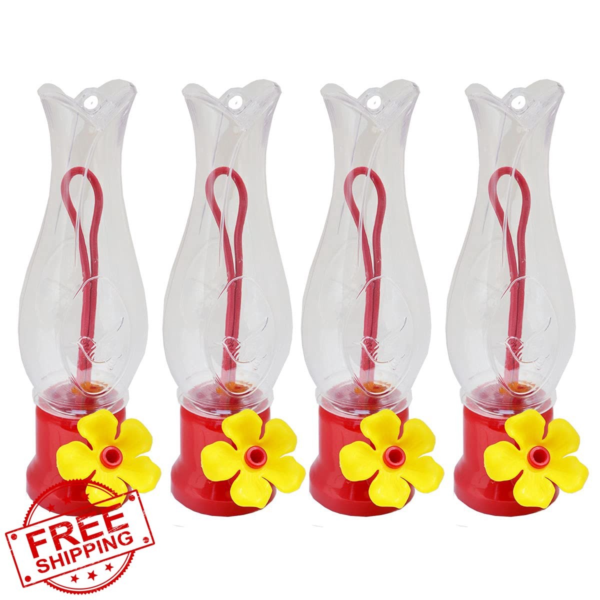 VIMOA 4pk Mini Hummingbird Feeder 2.3oz Red Tulip Tube Plastic