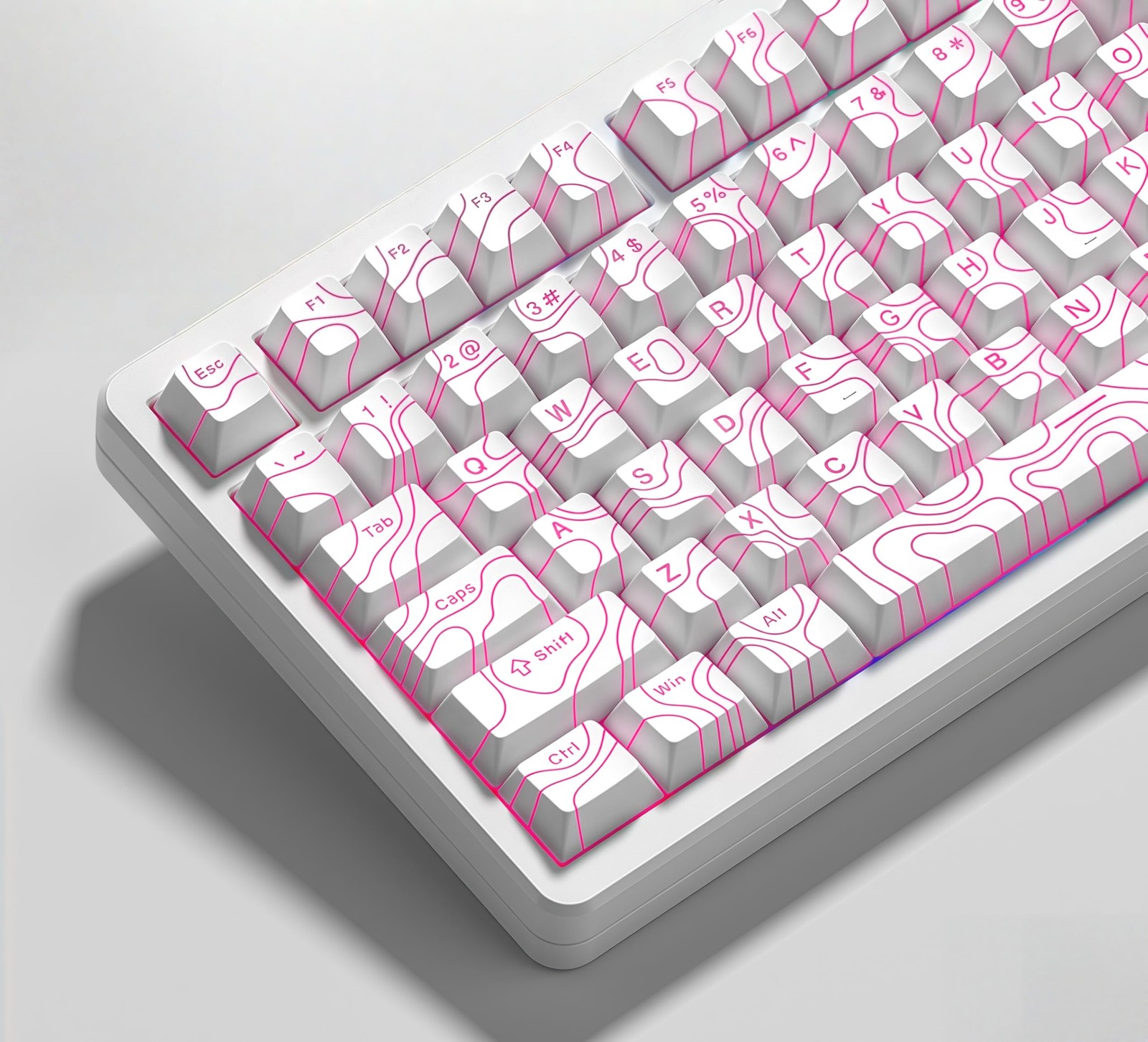 Double Shot PBT keycaps 119 Keys Set White Topographic Shine Through Custom k...