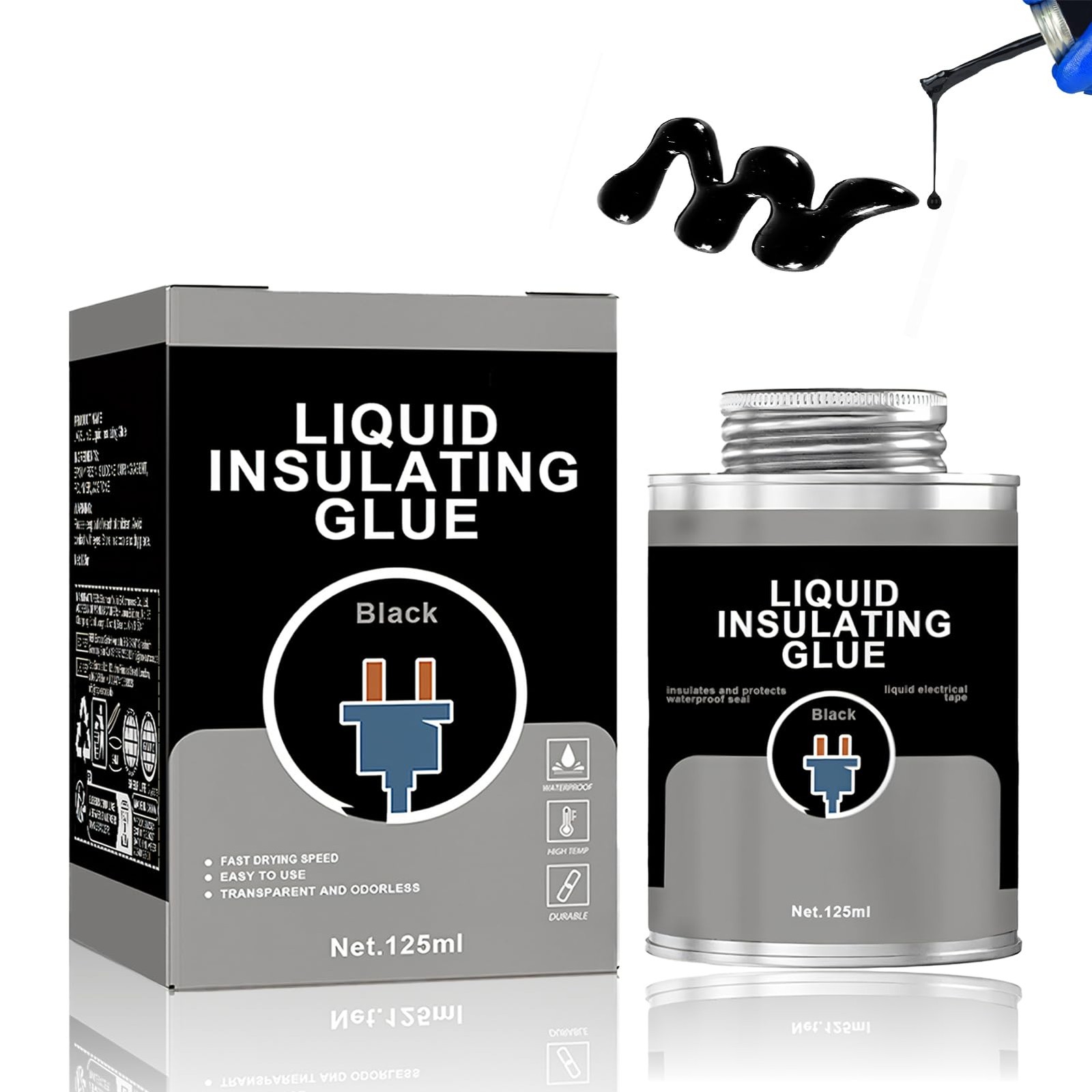 WANJAO Liquid Electrical Tape Waterproof Black, 125ml (8.5×5.3cm), Black 