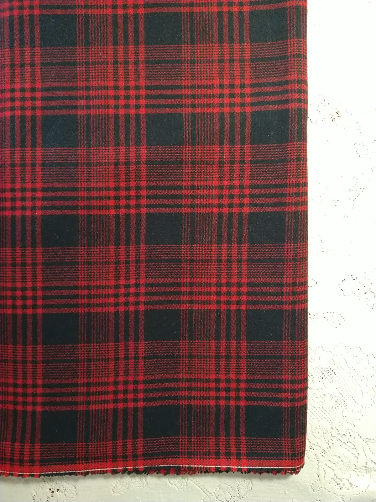 Red & Black Plaid Check Wool Fabric BTHY 18" L x 61" Wide