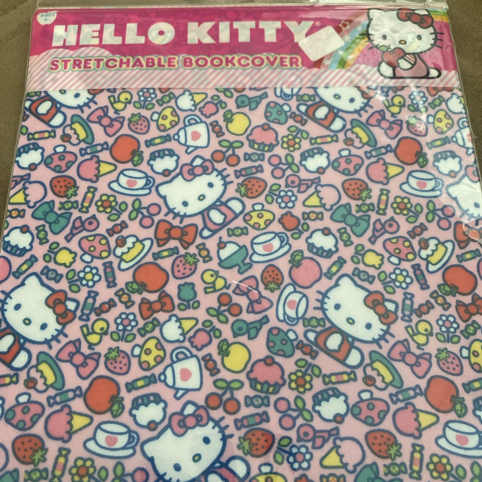 NEW Hello Kitty Stretchable Fabric Book Cover Sanrio 2011 Candy Food Tea Pot New
