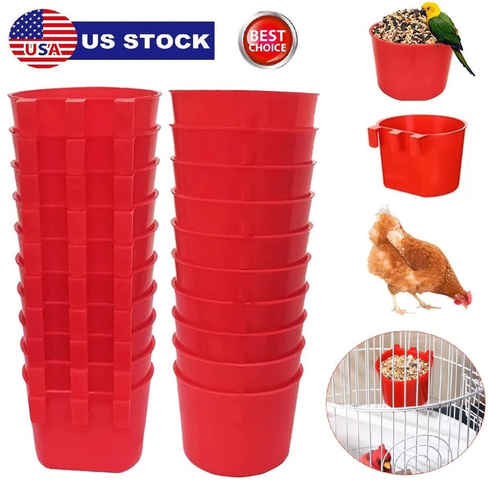20× Chicken Poultry Hanging Water Feed Cage Cups Rabbit Bird Feeder Bowls Red US