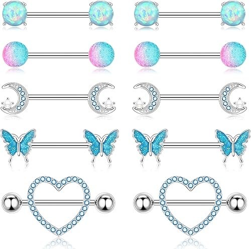 Nipple Rings Surgical Steel Nipple Piercing Jewelry 14g for Women with Cute H...