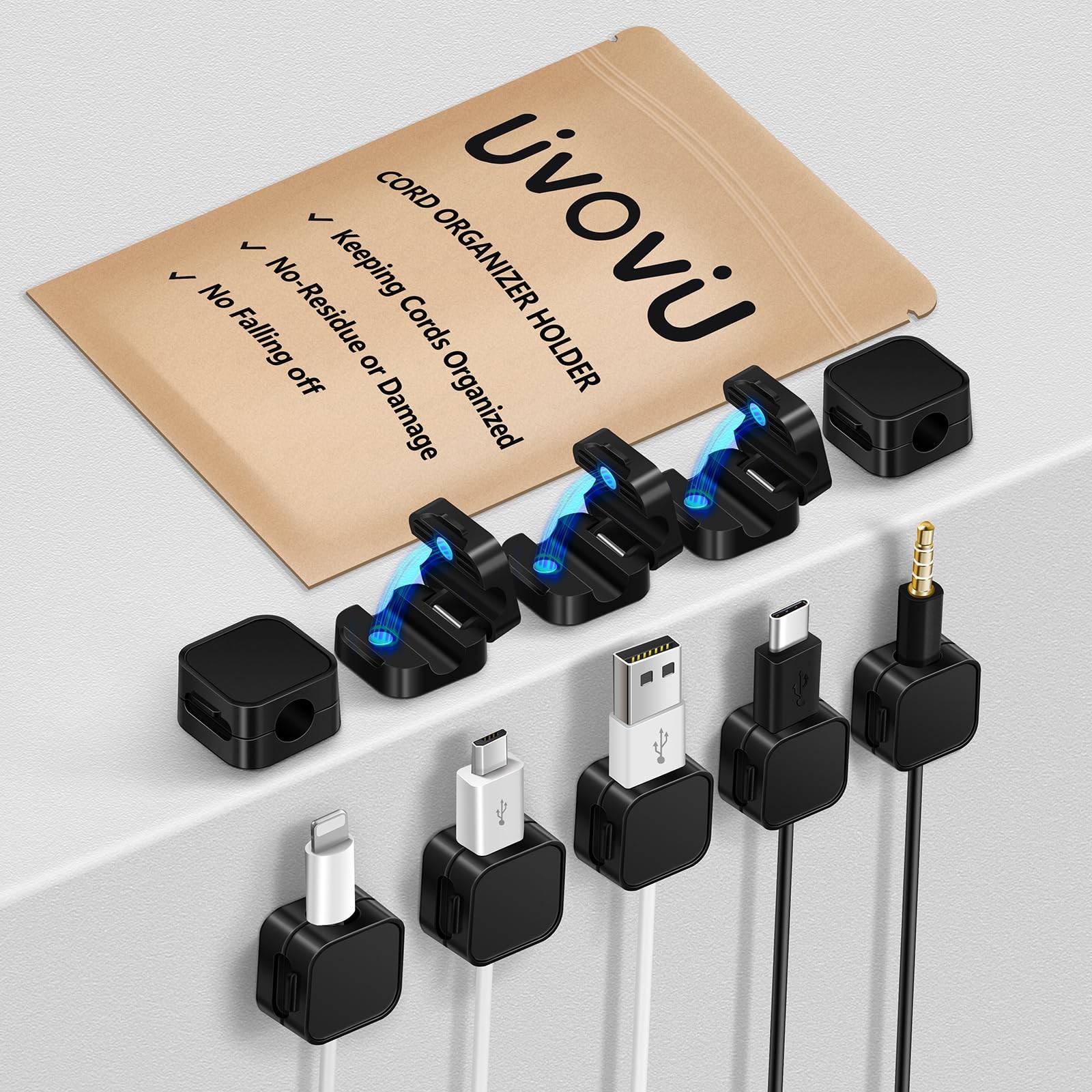 UivoviU 10 Pack Cord Organizer Magnetic Clips for Nightstand 10 pcs, Black 