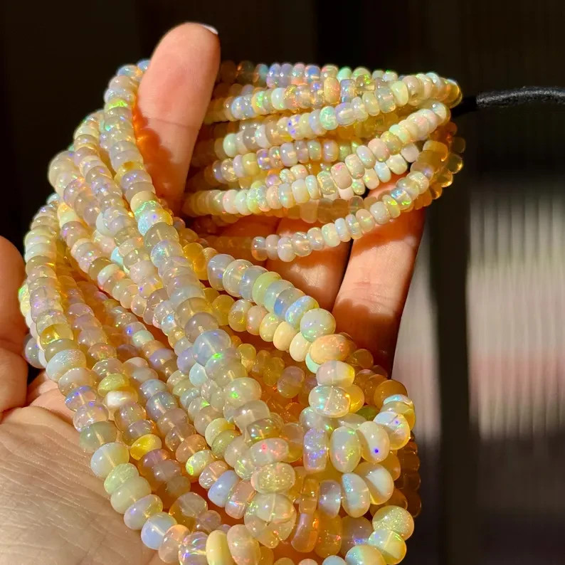 Tan Ethiopian Opal Rondelles, 4mm to 5mm, Ethiopian Opal Beads, Natural Gemstone