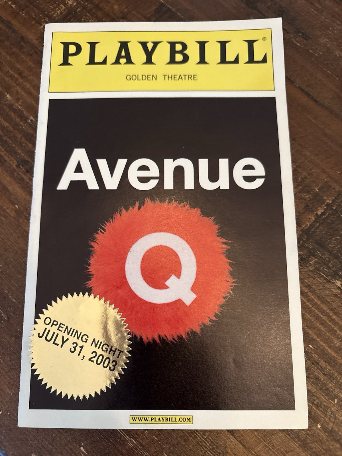 AVENUE Q July 2003 Broadway OPENING NIGHT Playbill! ORIGINAL CAST Color Cover!