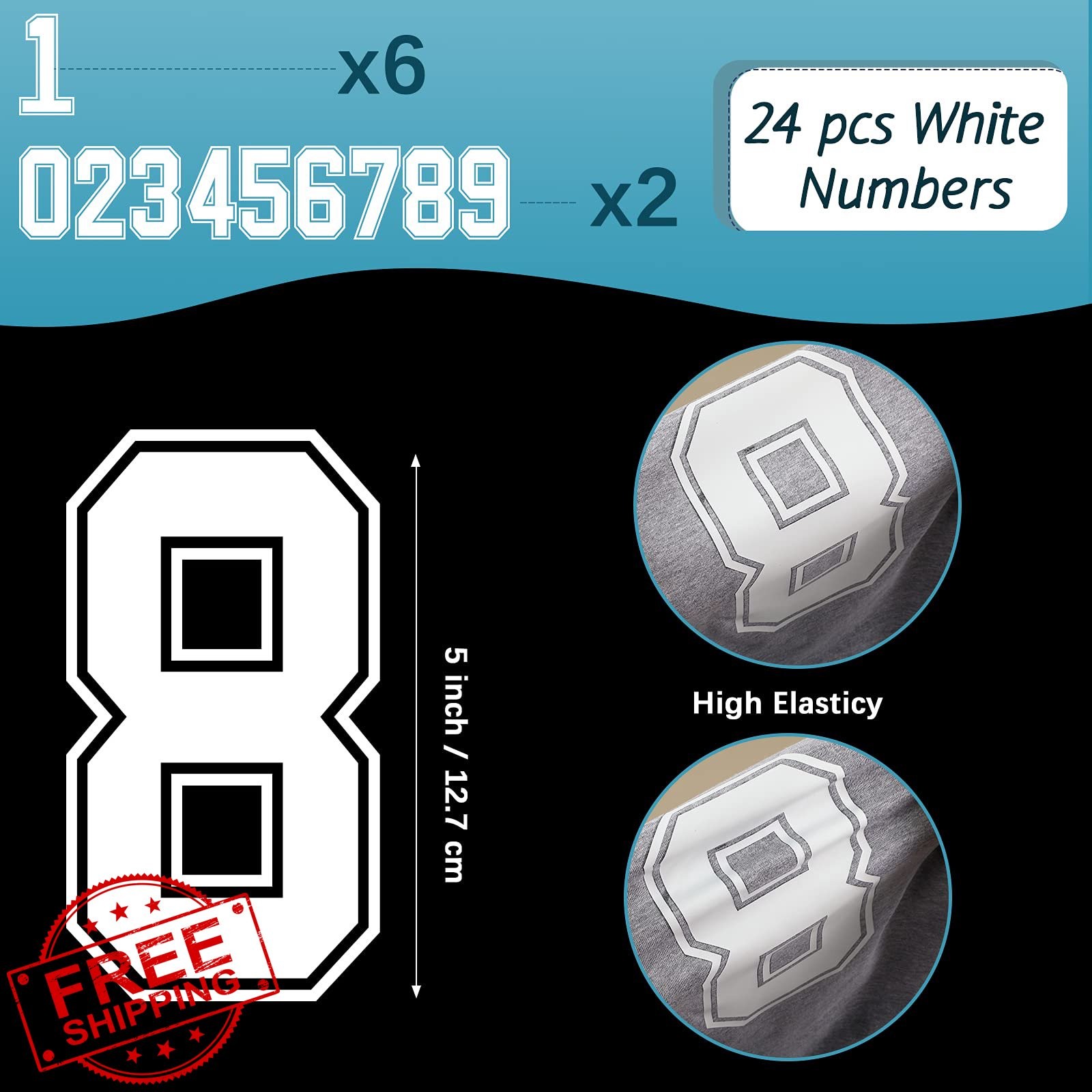 WILLBOND White Heat Transfer Numbers 5 Inch Iron On 0-9 T-Shirts