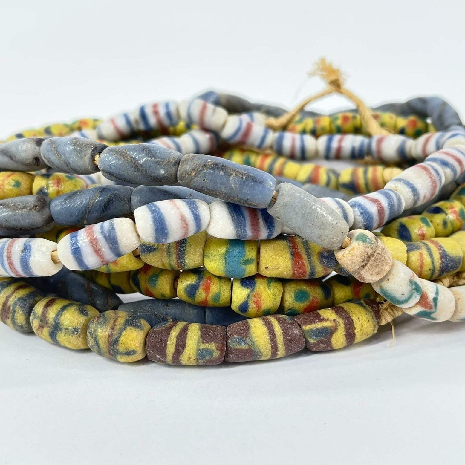 4 Strands Multicolored Krobo Powder Glass Beads 31 Inch