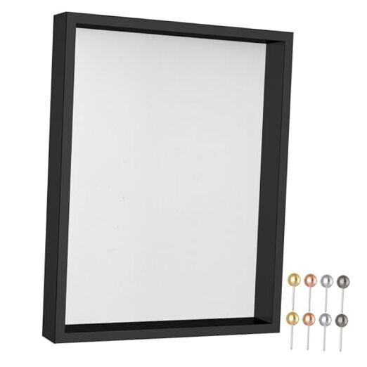  Shadow Box Frame with Soft Linen Back - Metal Push 11x14 Black - Foam Back