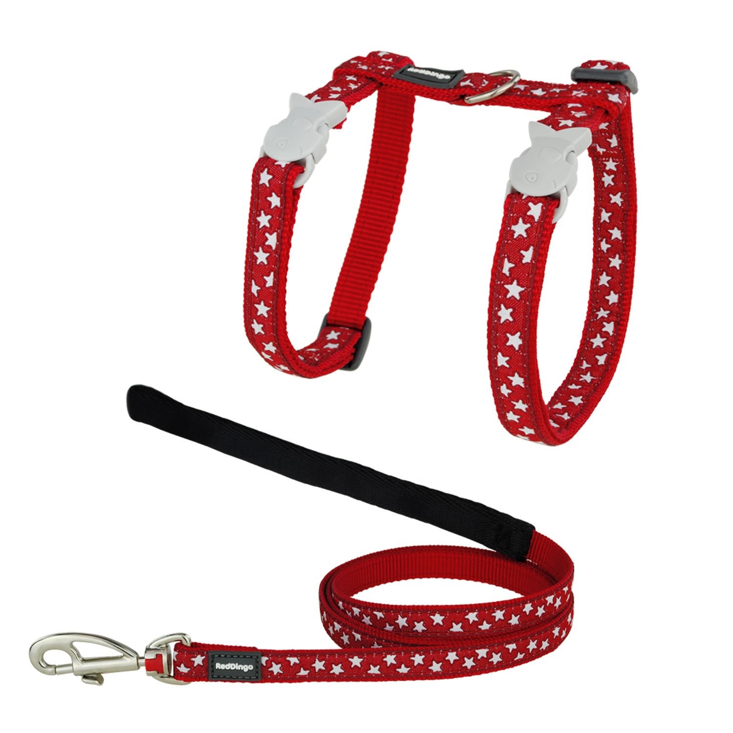 Cat Harness Red Dingo Style Red Star White Strap NEW