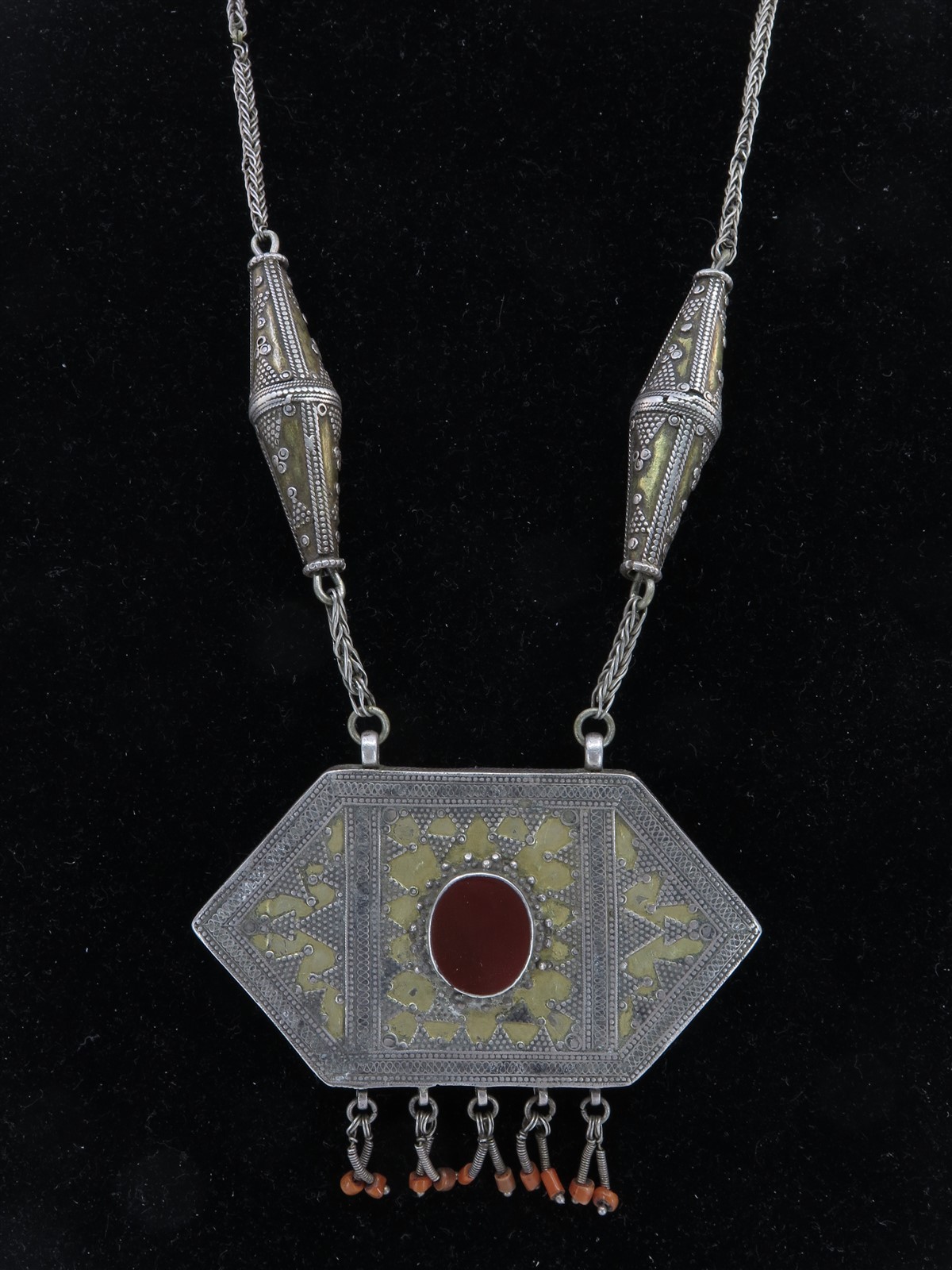 Vintage Silver Turkmen Plateau Necklace Tekke Silver Carnelian Coral Gold Wash