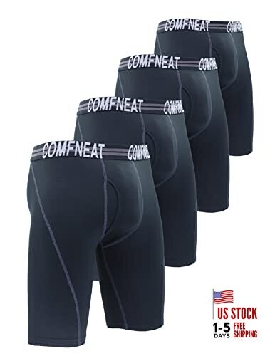  Men's 9" Long Boxer Briefs Sports Performance Breathable 4X-Large Black 4-pack