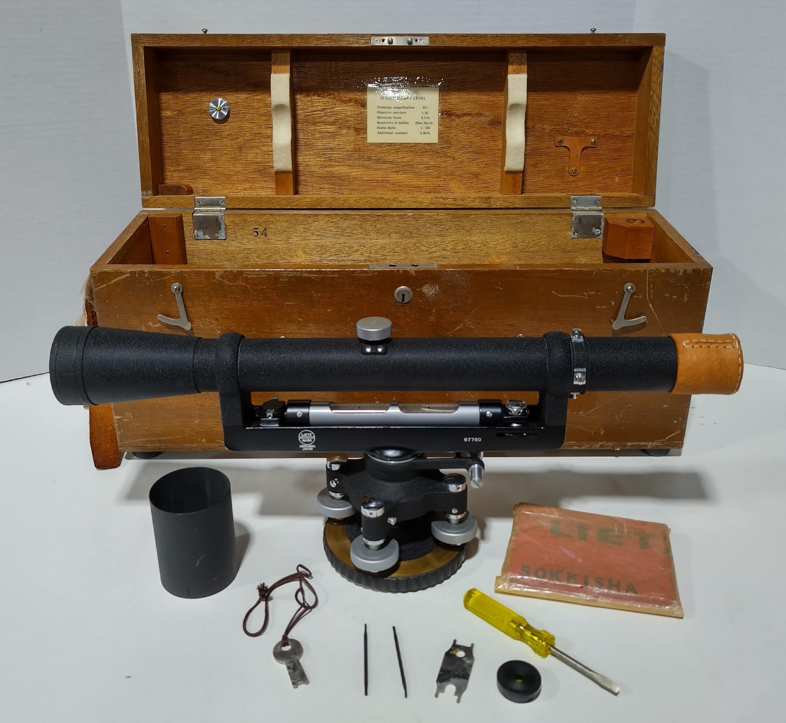 Lietz Sokkisha Dumpy Surveying Telescope Level No 180 w/Case Vintage 1960s 67760