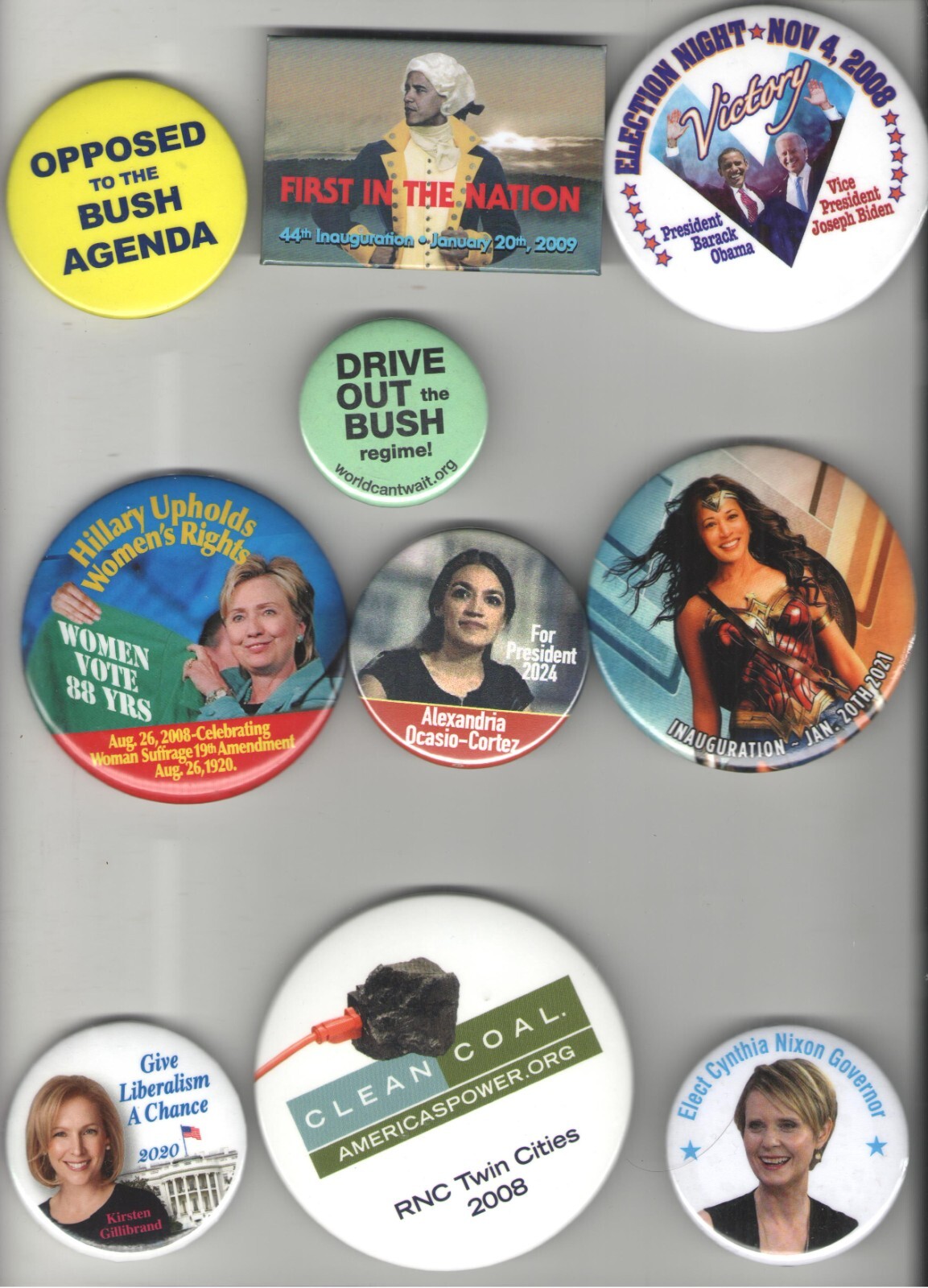 10 DEMOCRATIC party pin 2001 - 2020 OBAMA HILLARY Clinton BIDEN pinback etc .