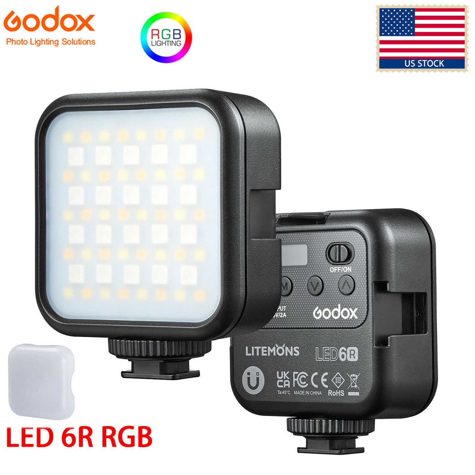 US Godox LED 6R RGB LED Video Light HSI 36000 Colors CCT Bicolor 3200K-6500K